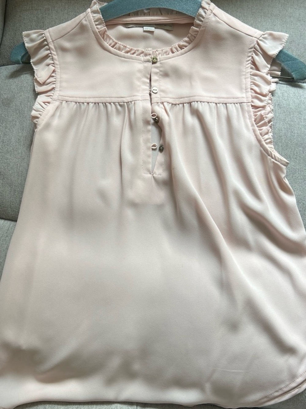 LOFT Petites Sleeveless Ruffle Henley Blouse in Pale Pink